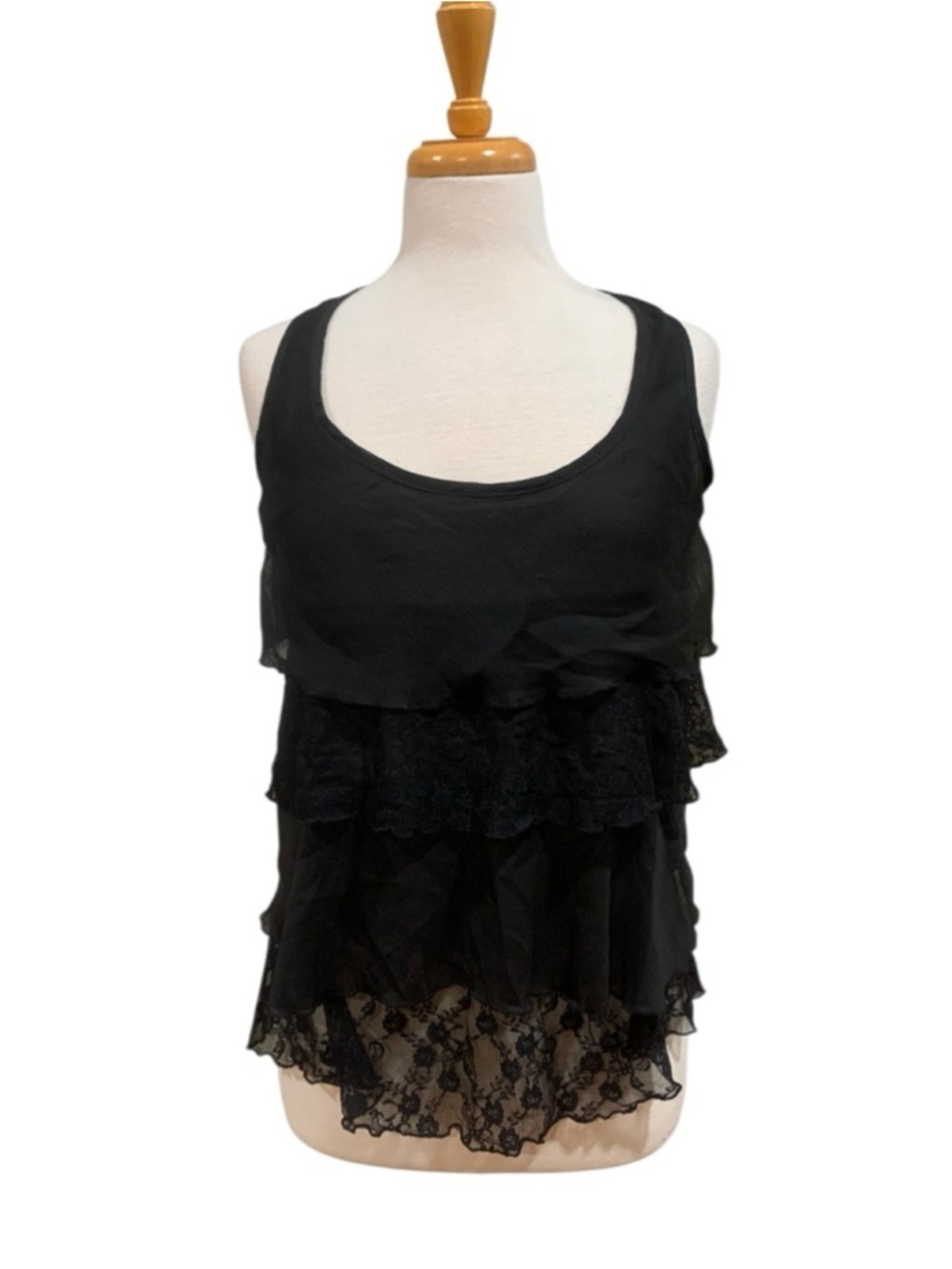 ❤️Women's F.A.N.G Black Ruffled Lace Tank Top S